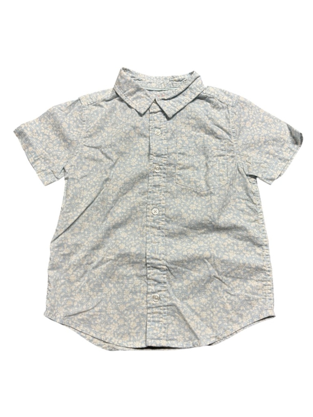 Cat & Jack Button Up Shirt XS 4/5 Blue Floral Short Sleeve Boys